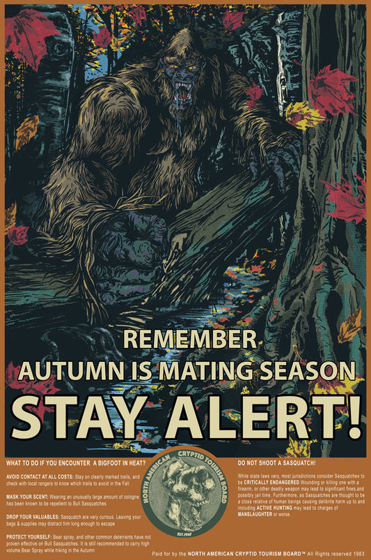 AUTUMNAL BIGFOOT T SHIRT, STAY ALERT, MATING SEASON