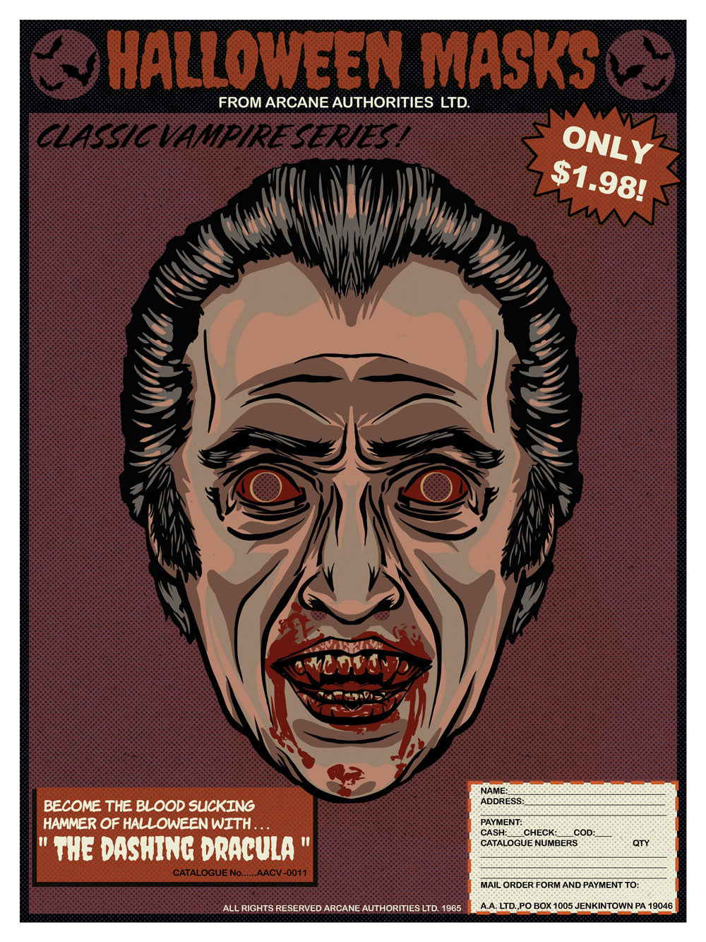 Vintage Halloween Mask Comic Book Ad Vampire Collection Christopher Lee Art Print