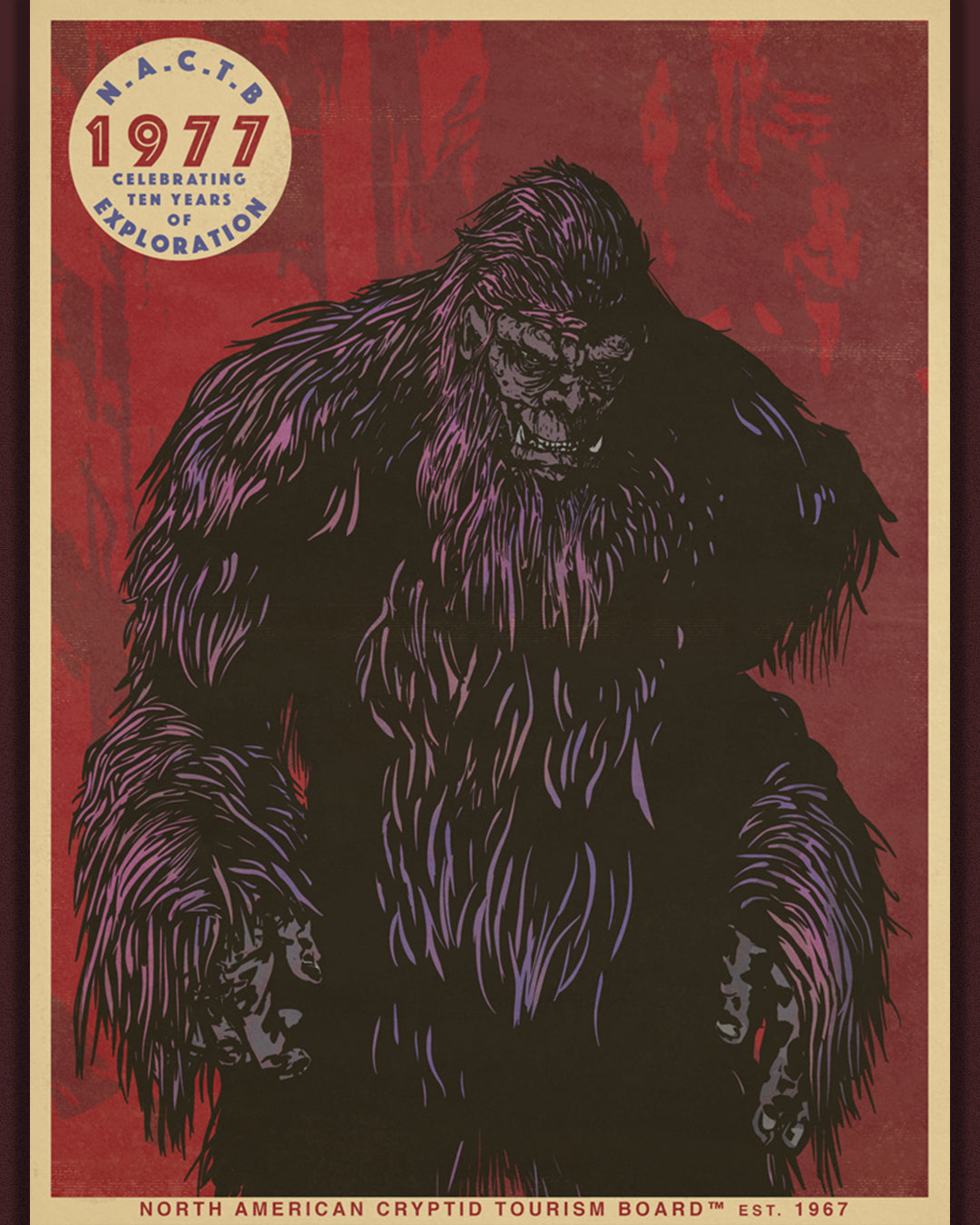 BIGFOOT! NORTH AMERICAN CRYPTID TOURISM BOARD VINTAGE 1977 POSTER