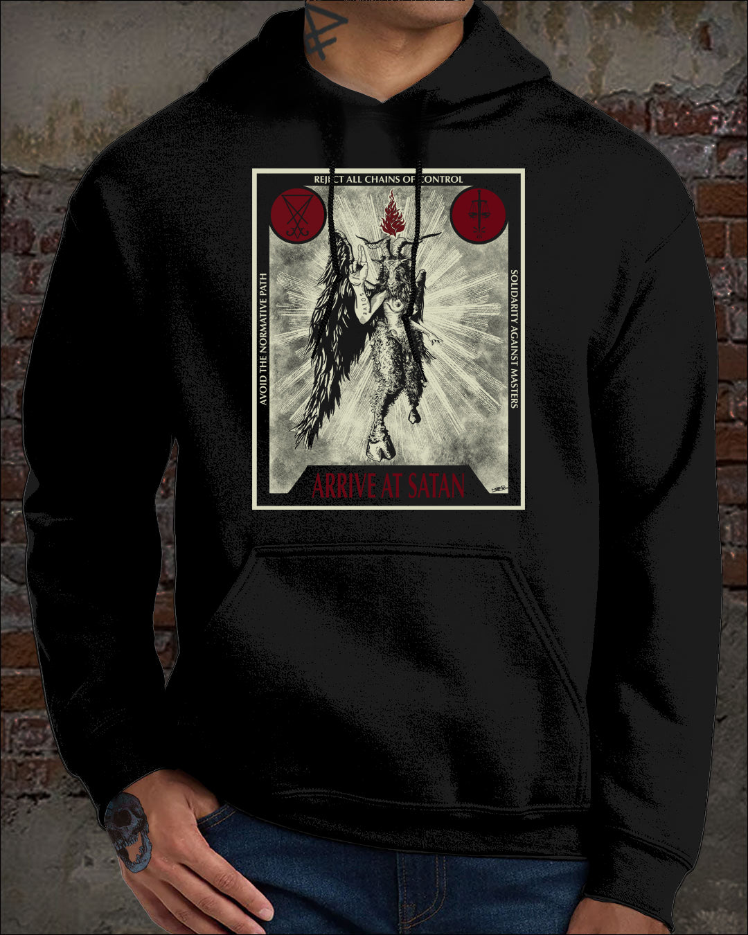 ARRIVE AT SATAN Baphomet HOODIE Satanic HUMAN RIGHTS XS - 5XL - new