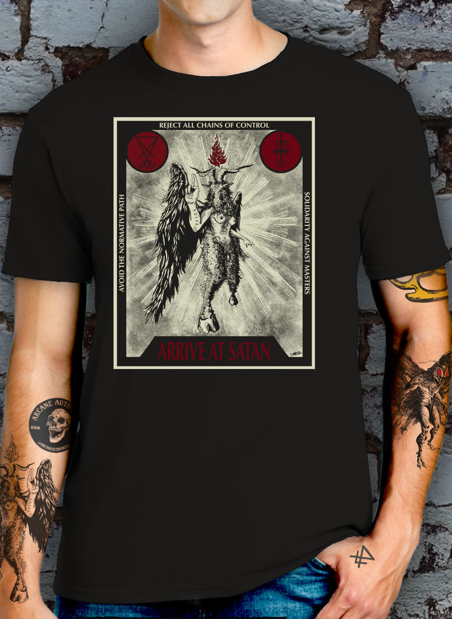 ARRIVE AT SATAN Baphomet Shirt Satanic HUMAN RIGHTS XS - 5XL