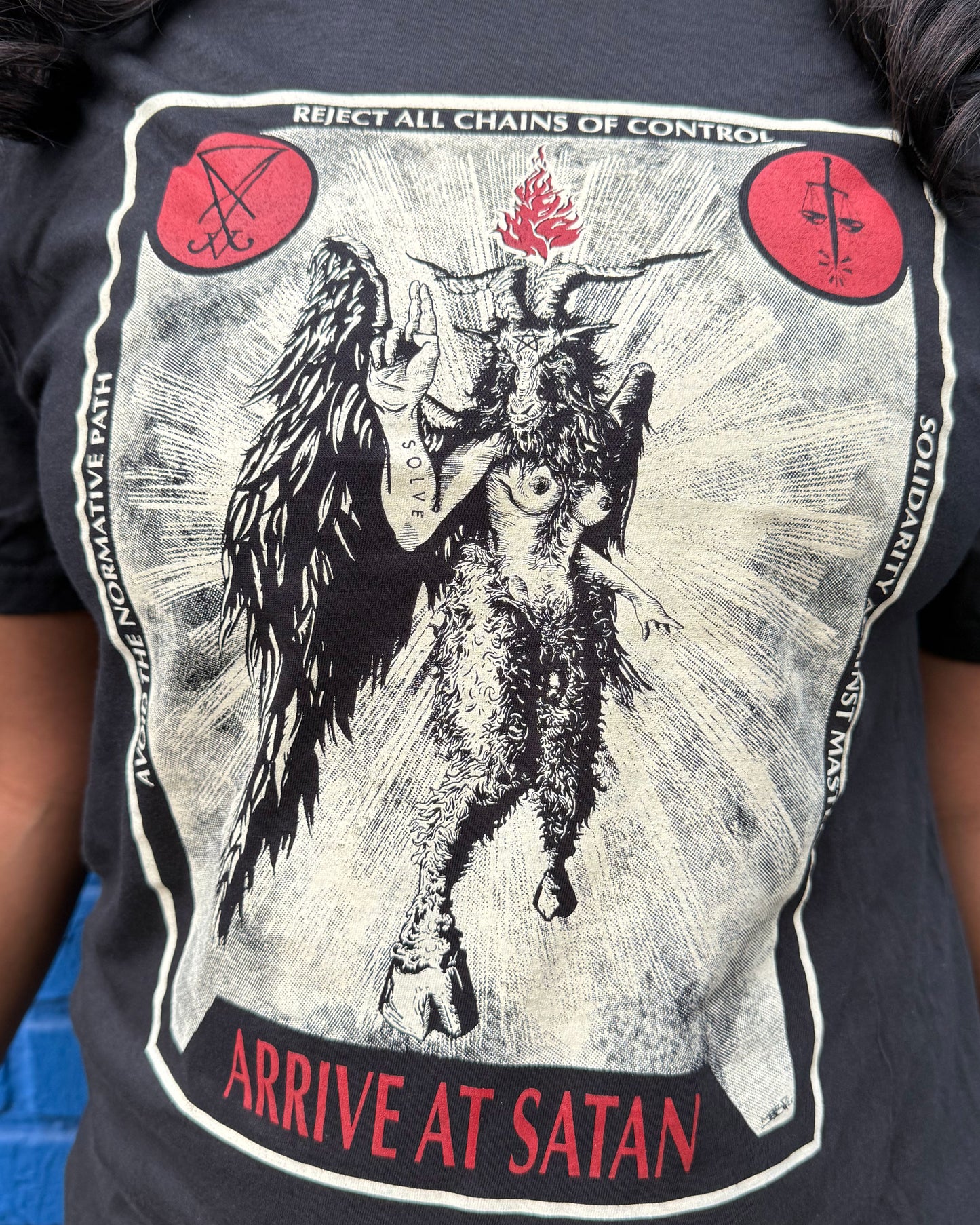 ARRIVE AT SATAN Baphomet Shirt Satanic HUMAN RIGHTS XS - 5XL