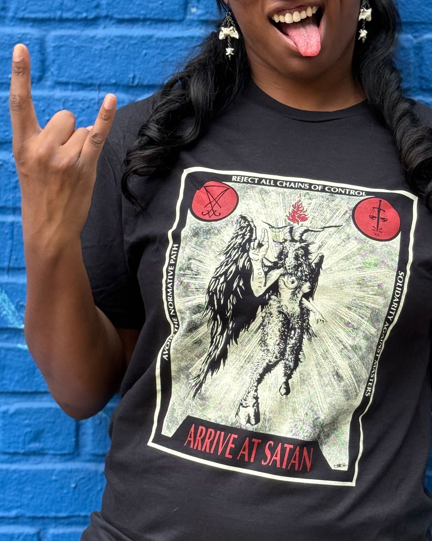 ARRIVE AT SATAN Baphomet Shirt Satanic HUMAN RIGHTS XS - 5XL