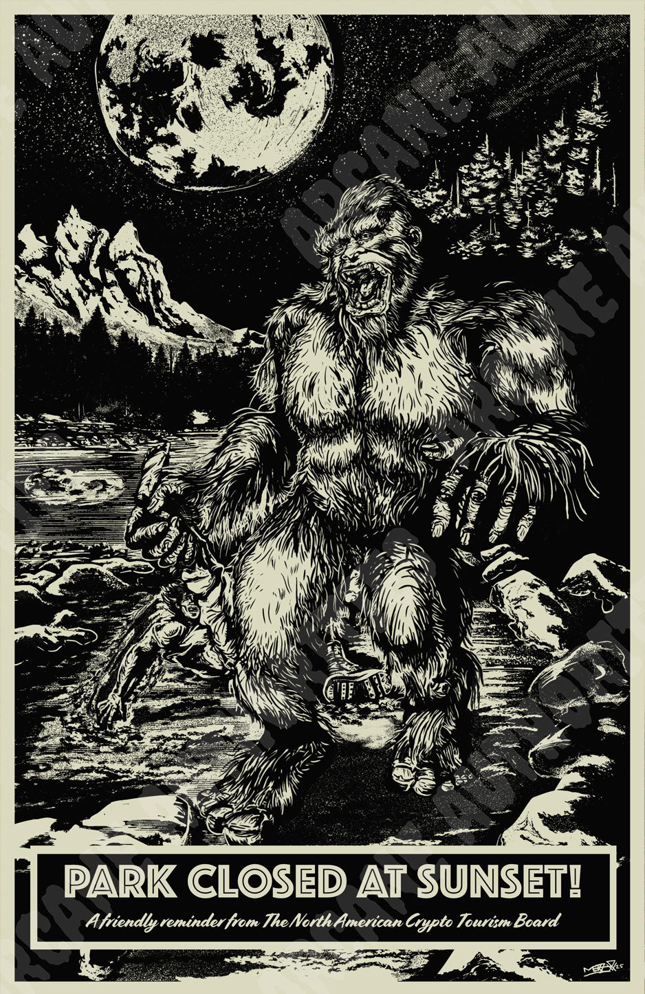 Park closed at Sunset (Bigfoot) 11” X 17” Silkscreened print