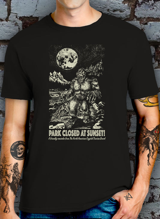 BIGFOOT AFTER DARK Park Closed At Sunset Cryptid T-Shirt - new