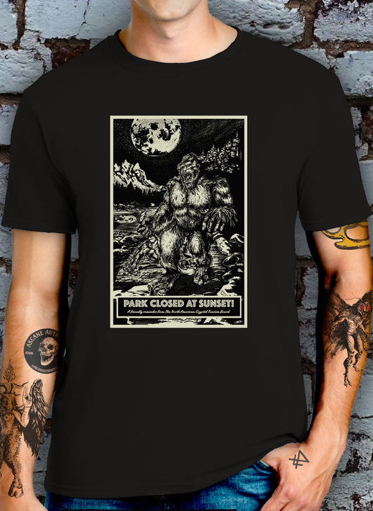 BIGFOOT AFTER DARK Park Closed At Sunset Cryptid T-Shirt - new