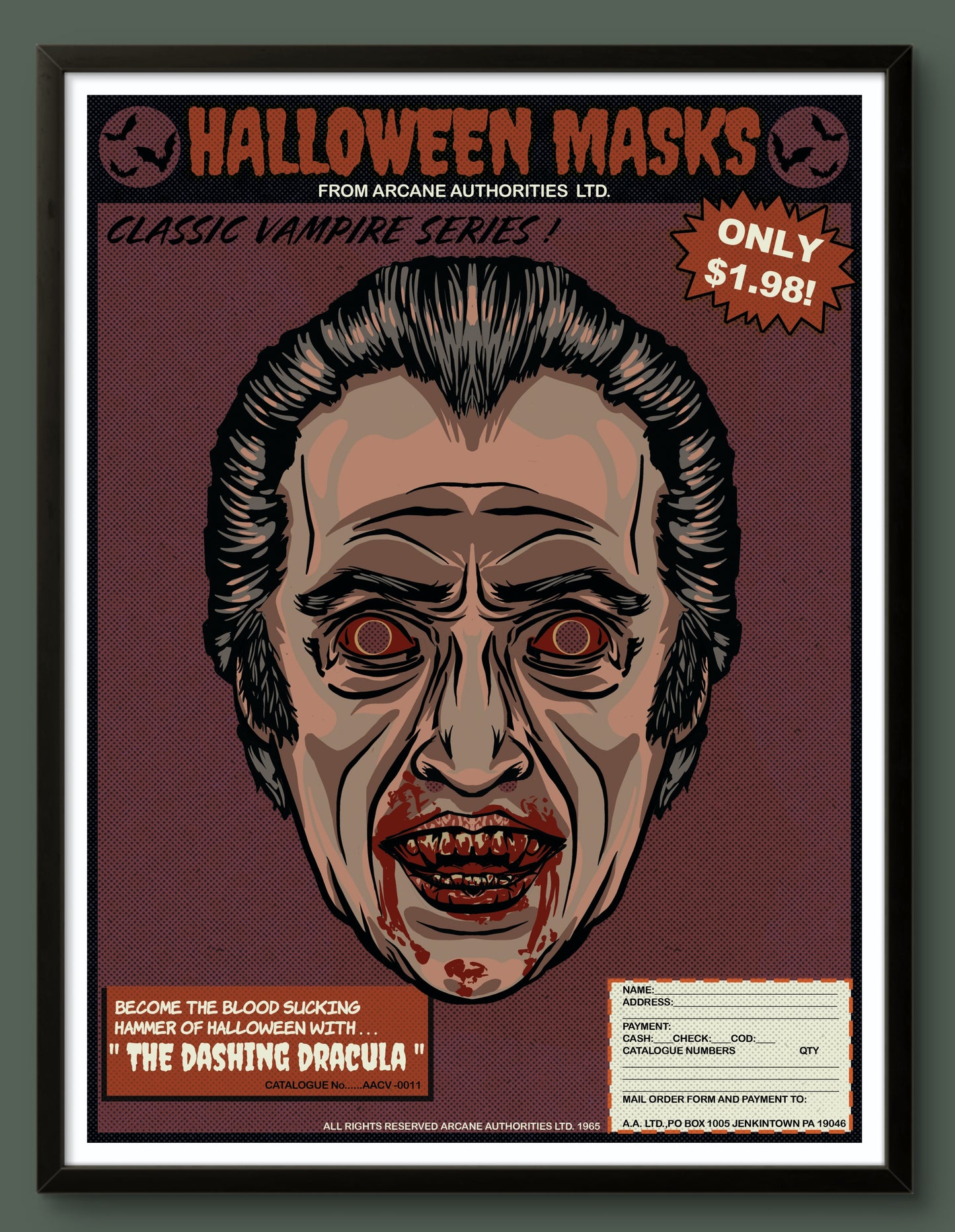 Vintage Halloween Mask Comic Book Ad Vampire Collection Christopher Lee Art Print