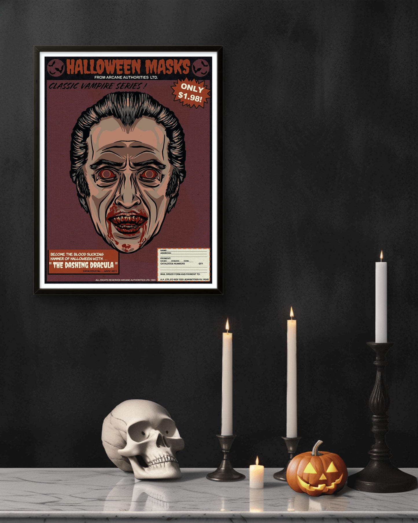 Vintage Halloween Mask Comic Book Ad Vampire Collection Christopher Lee Art Print