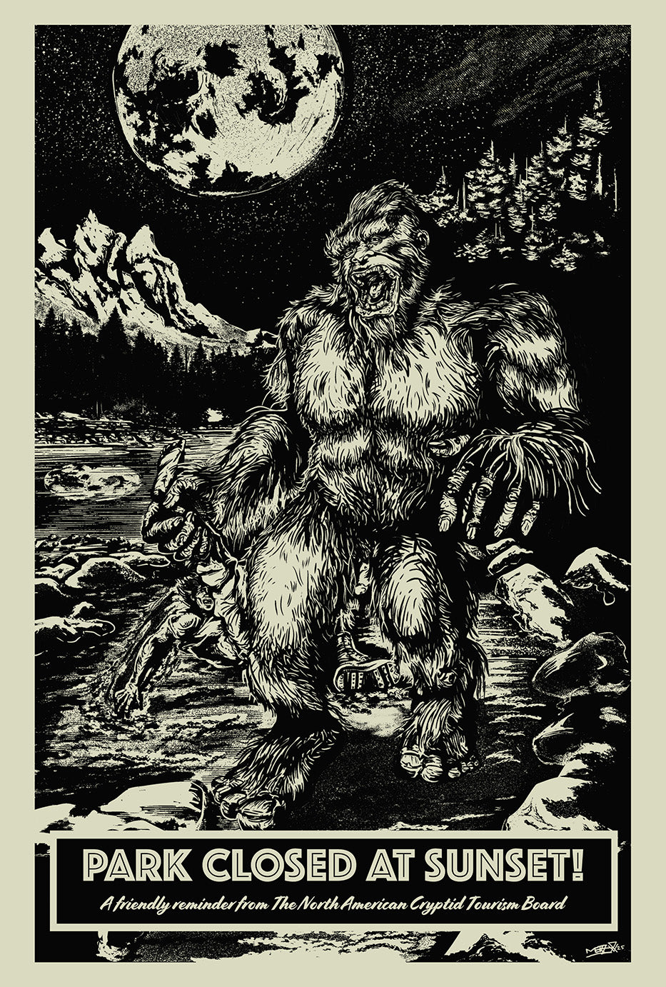 BIGFOOT PARK CLOSED AT SUNSET MINI PRINT