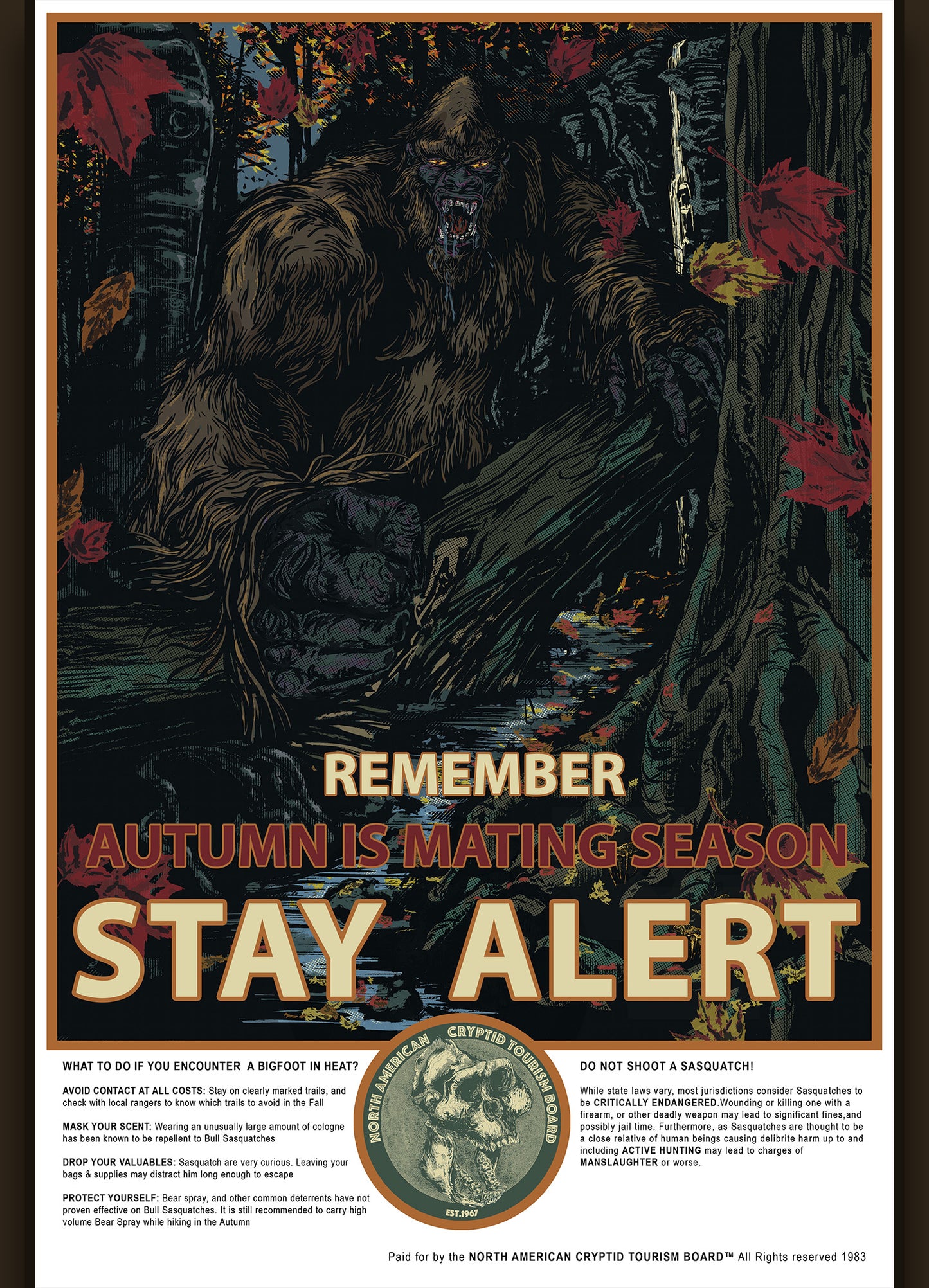 Autumn Bigfoot 12" X 18" Art Print STAY ALERT