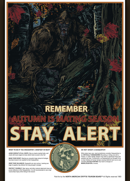 Autumn Bigfoot 12" X 18" Art Print STAY ALERT