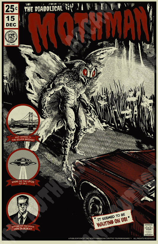 The Diabolical Mothman 11” X 17” Silk screened print