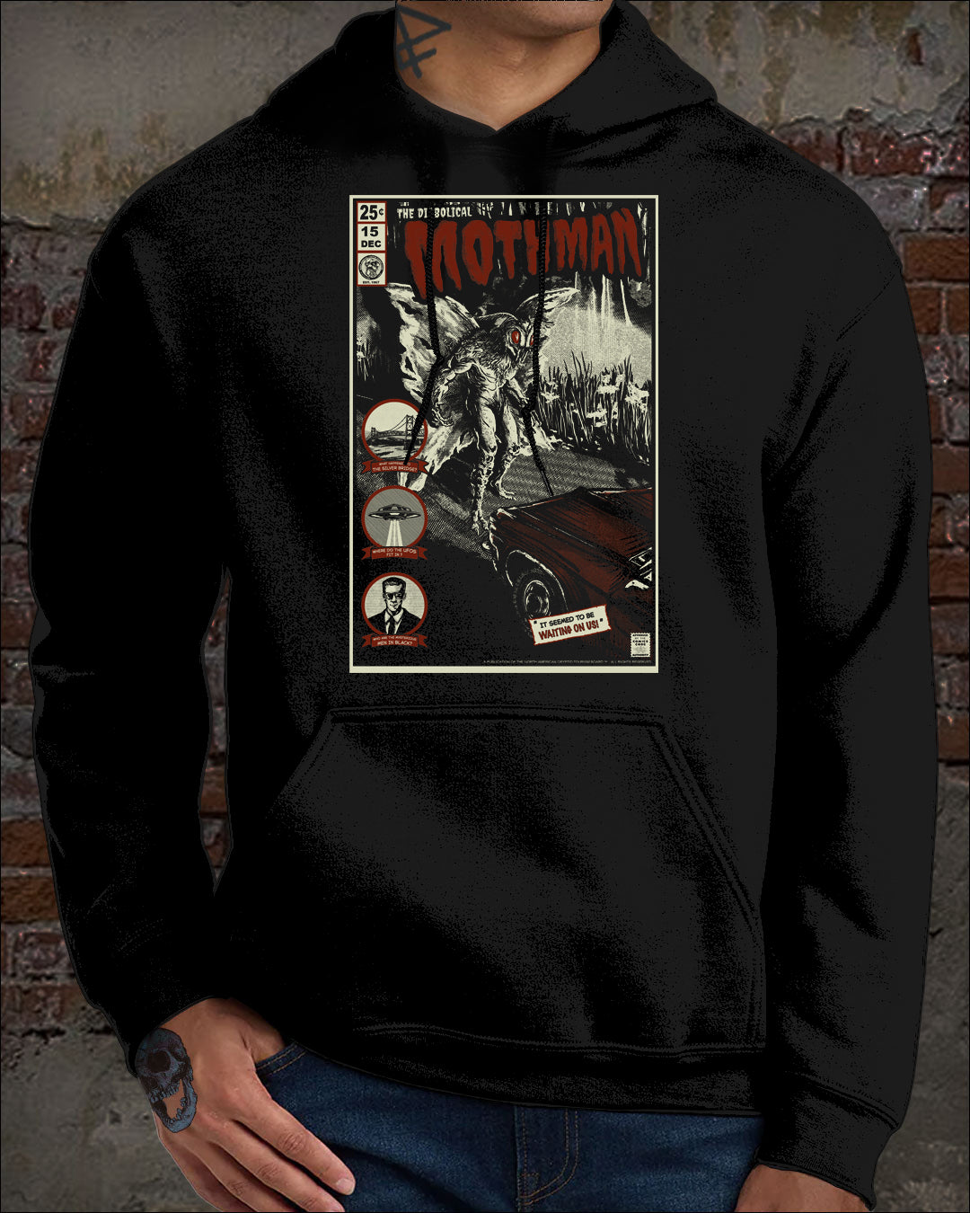 The Diabolical Mothman HOODIE cryptid new XS -5XL BLACK comic book cover