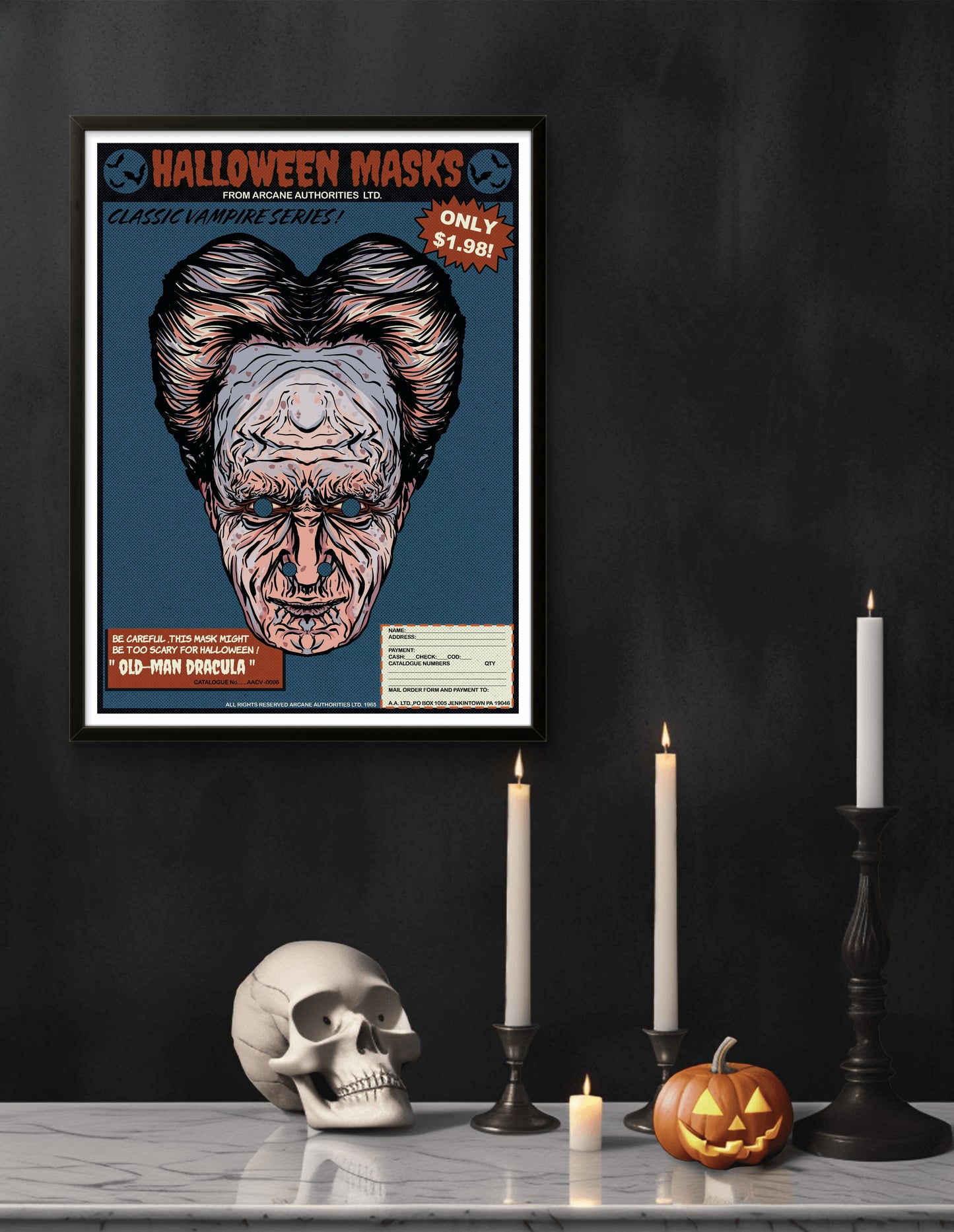 Vintage Halloween Mask Comic Book Ad Vampire Collection Gary Oldman Dracula Art Print (Copy)