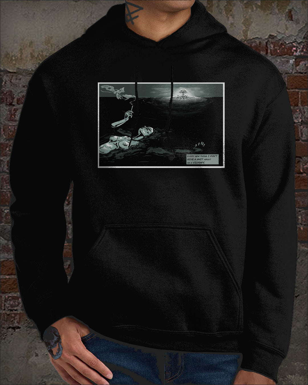 Victories Abound BLACK HOODIE "EVERY NEW THING I DON'T GIVE A SHIT ABOUT IS A VICTORY"