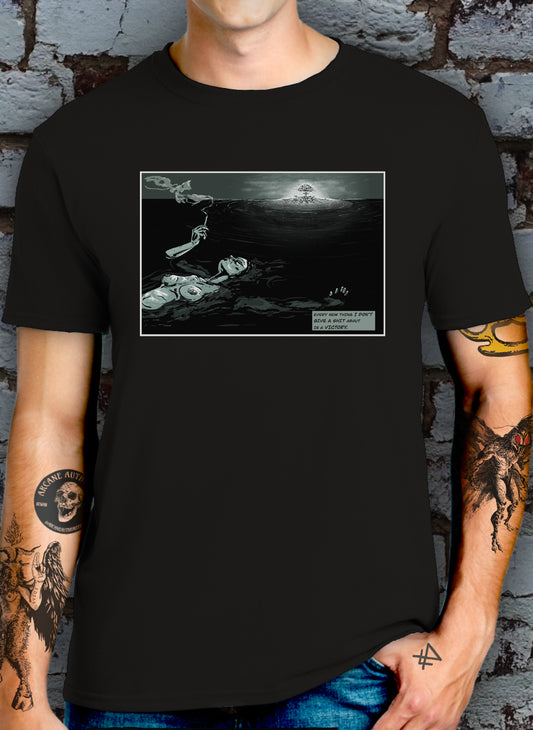 Victories Abound BLACK T-SHIRT "EVERY NEW THING I DON'T GIVE A SHIT ABOUT IS A VICTORY"